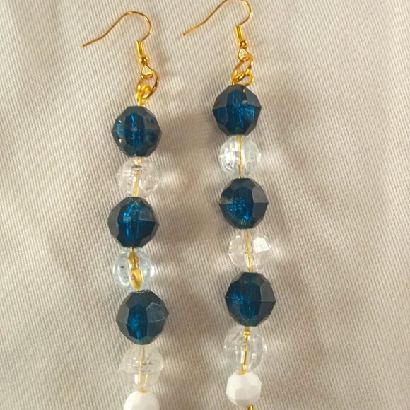 Blue & Crystal-Colored Beaded Earrings, Beautiful Beaded Dangle Earrings - Picture 3 of 3